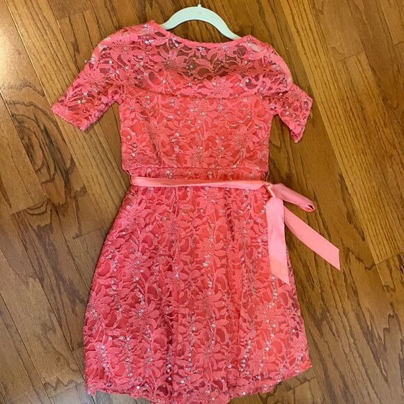 My Michelle size 10 peach Sequined lace dress - Picture 3 of 7